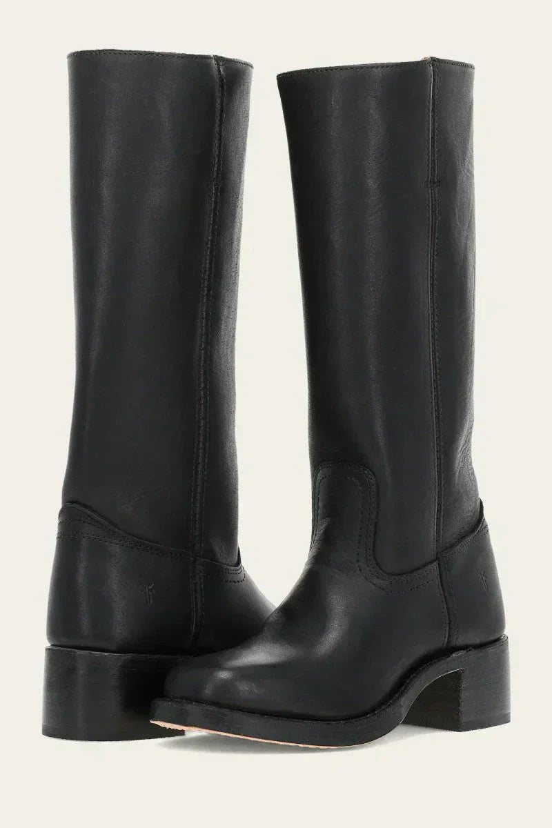 LuxeStep Women's Classic Block Heel Leather Boots