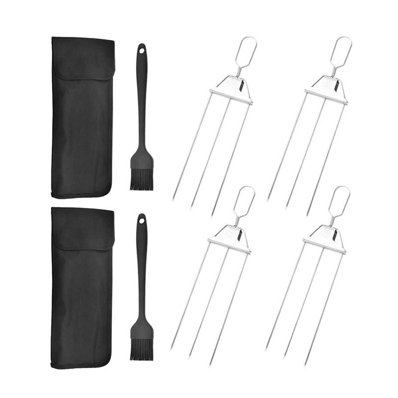 Stainless Steel Kebab Skewers with Triple Prong Design for BBQ Cooking