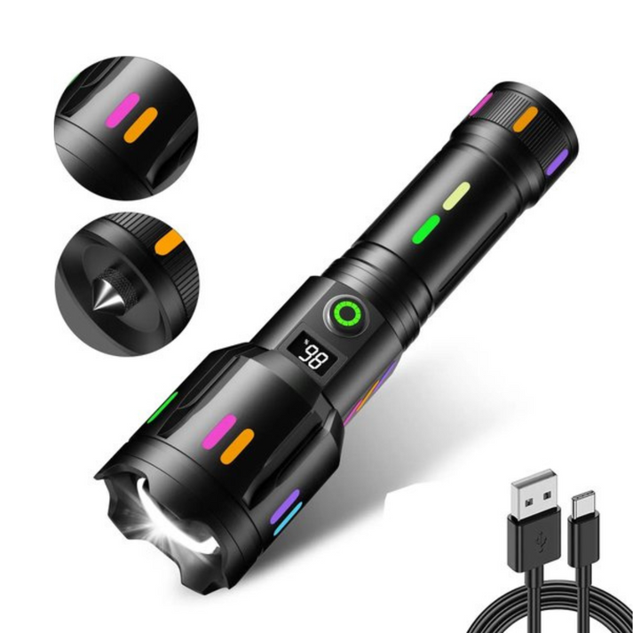 Rechargeable LED Flashlight with Zoom – 9000 Lumens, Sturdy for Outdoors