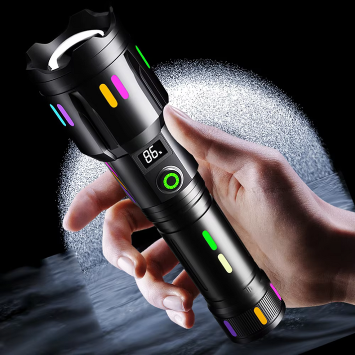 Rechargeable LED Flashlight with Zoom – 9000 Lumens, Sturdy for Outdoors