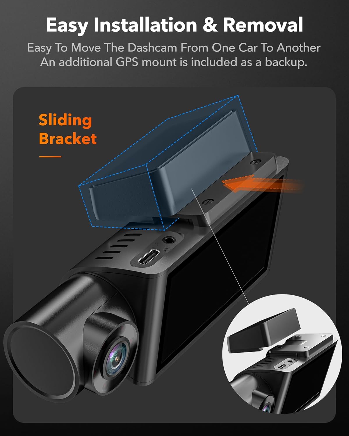Triple Channel Car Camera - 4K Front, 1080P Rear & Cabin, Night Vision, GPS, WiFi, 32GB