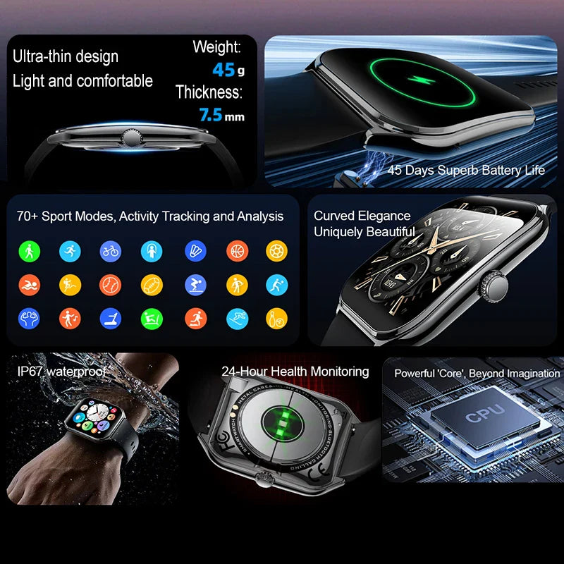 1.96-Inch AMOLED Slim Smartwatch with Heart Rate, Sleep Tracking & 70+ Sports Modes - IP67, Bluetooth 5.4