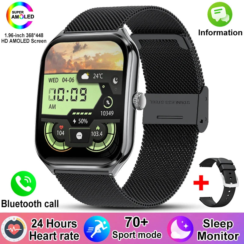 1.96-Inch AMOLED Slim Smartwatch with Heart Rate, Sleep Tracking & 70+ Sports Modes - IP67, Bluetooth 5.4