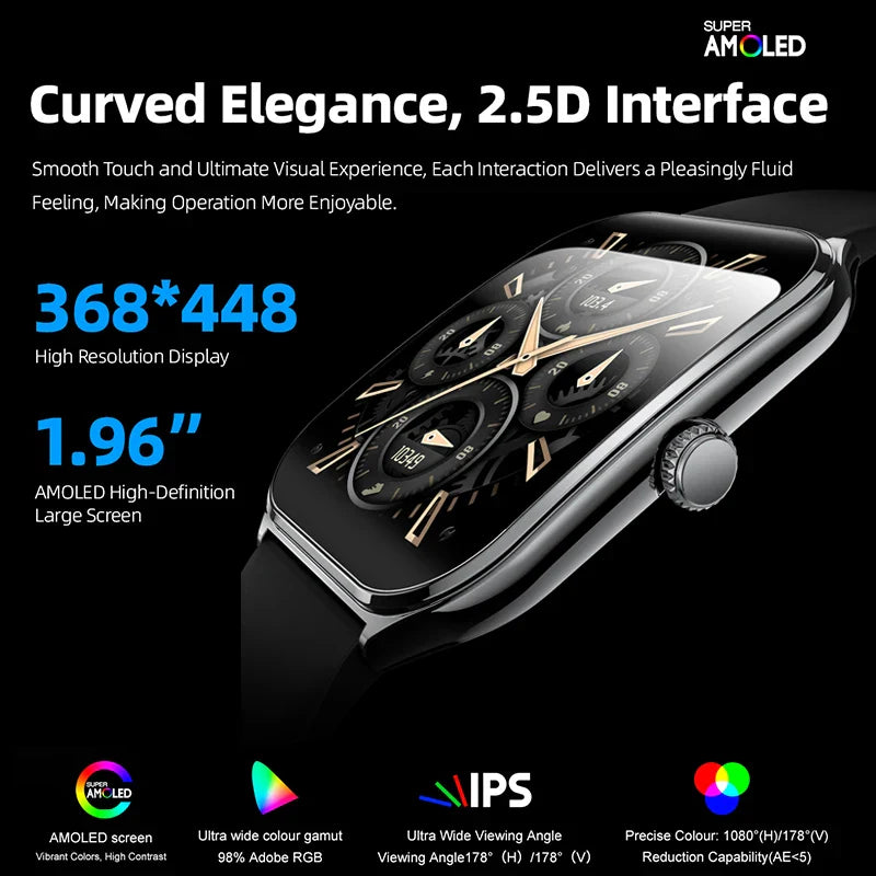 1.96-Inch AMOLED Slim Smartwatch with Heart Rate, Sleep Tracking & 70+ Sports Modes - IP67, Bluetooth 5.4