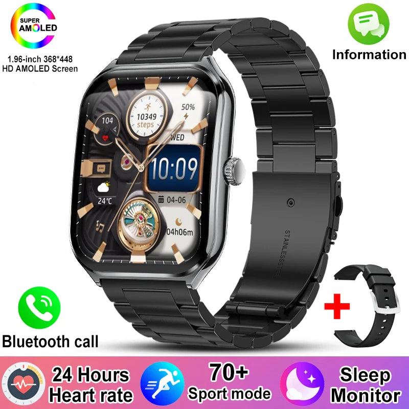 1.96-Inch AMOLED Slim Smartwatch with Heart Rate, Sleep Tracking & 70+ Sports Modes - IP67, Bluetooth 5.4