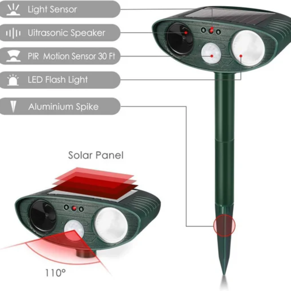 Set of 4 Ultrasonic Animal Repellers for Garden and Outdoor Areas
