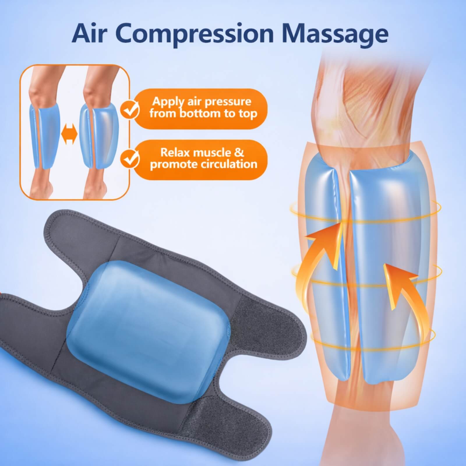 Cordless Leg Massager with Air Compression – 4 Modes, 8 Intensity Levels, Heat