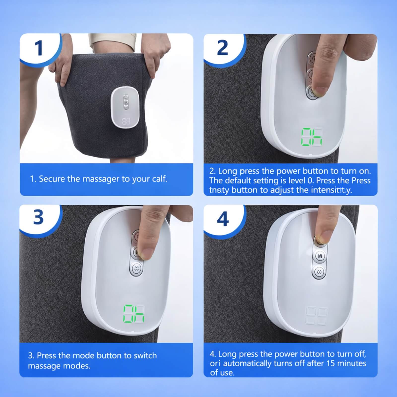 Cordless Leg Massager with Air Compression – 4 Modes, 8 Intensity Levels, Heat