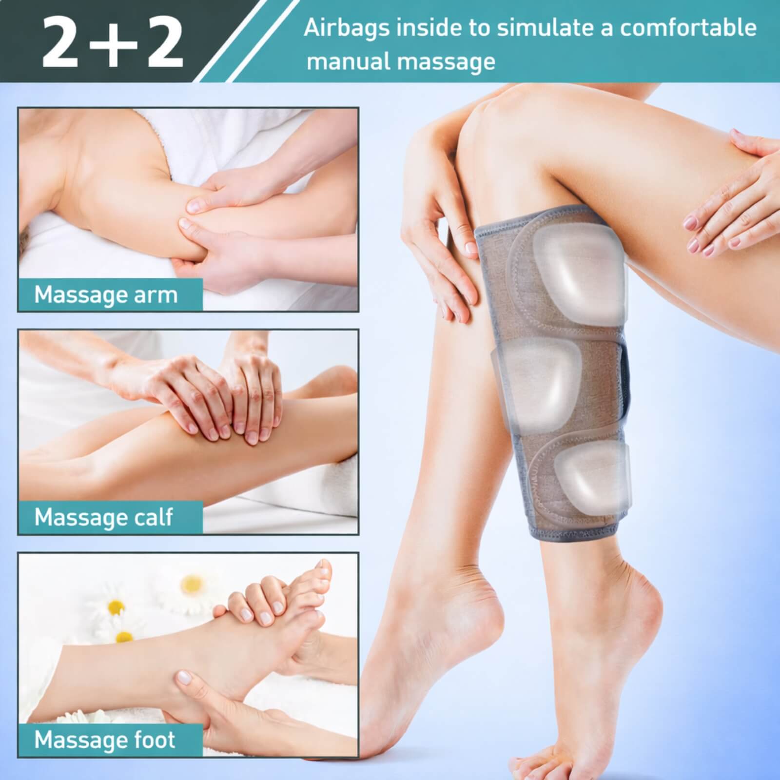 Cordless Leg Massager with Air Compression – 4 Modes, 8 Intensity Levels, Heat