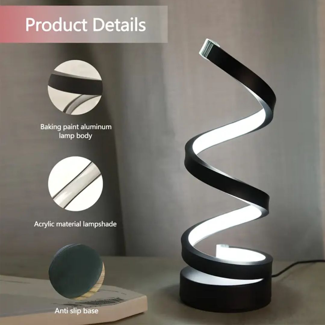 Touch Control Dimmable Table Lamp with Spiral LED Design