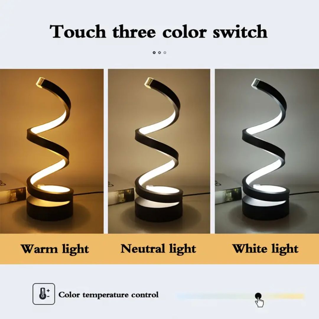 Touch Control Dimmable Table Lamp with Spiral LED Design