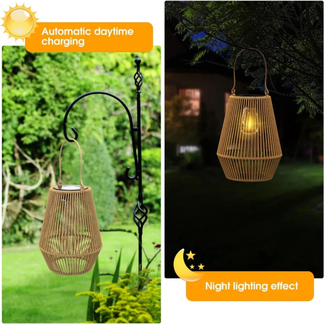 Waterproof LED Light – Handcrafted Rattan Solar Garden Lantern