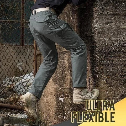 Men's Waterproof Black Cargo Trousers with Multiple Pockets for Outdoors