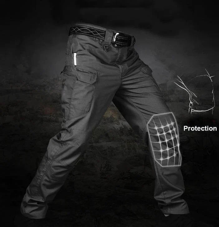 Men's Waterproof Black Cargo Trousers with Multiple Pockets for Outdoors
