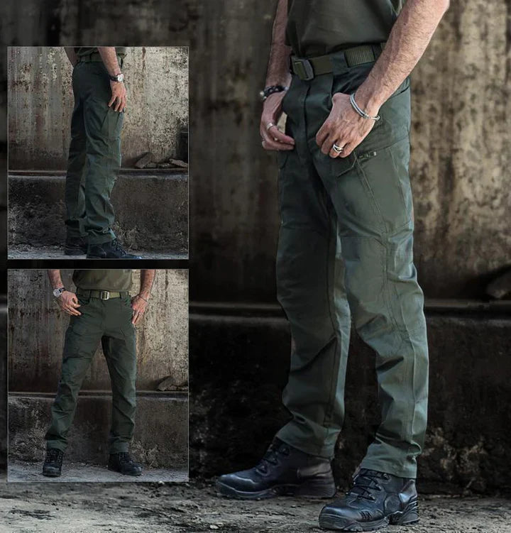 Men's Waterproof Black Cargo Trousers with Multiple Pockets for Outdoors