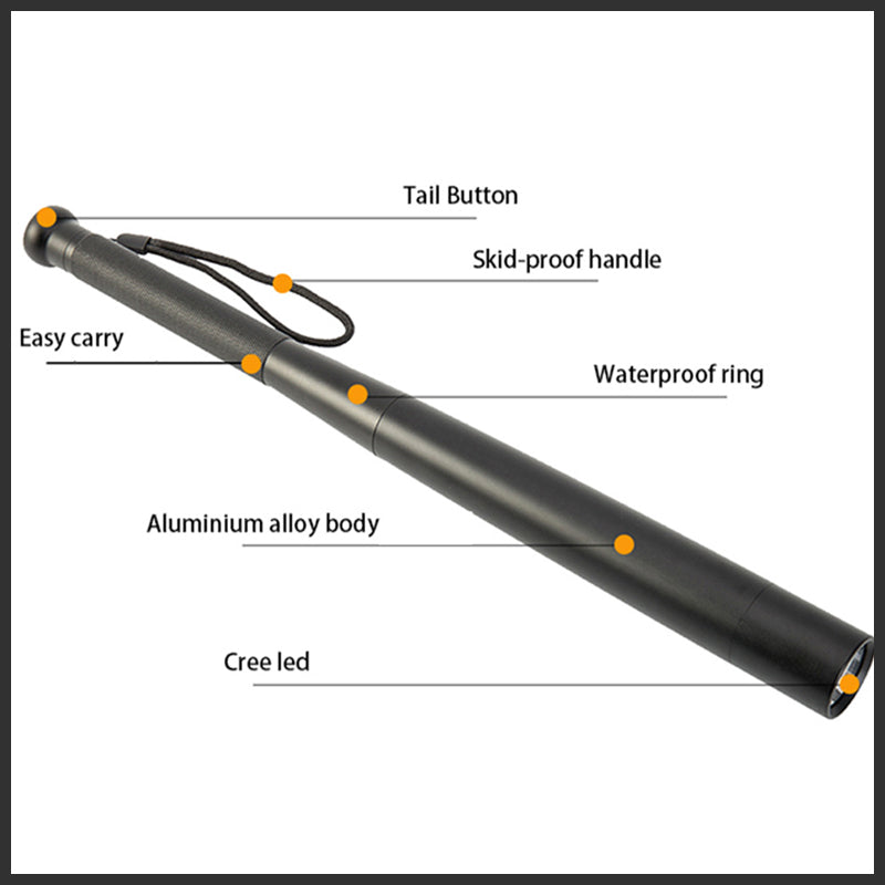LED Flashlight in Baseball Bat Design – 3 Lighting Modes, Aluminum Alloy