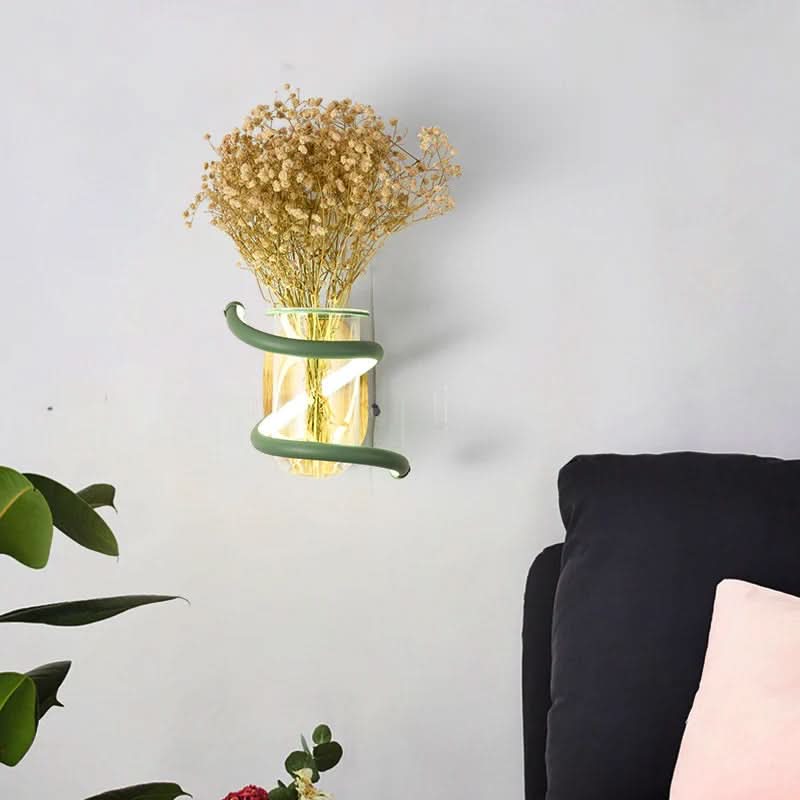 NatureLuxe Wooden LED Wall Lamp with Integrated Vase