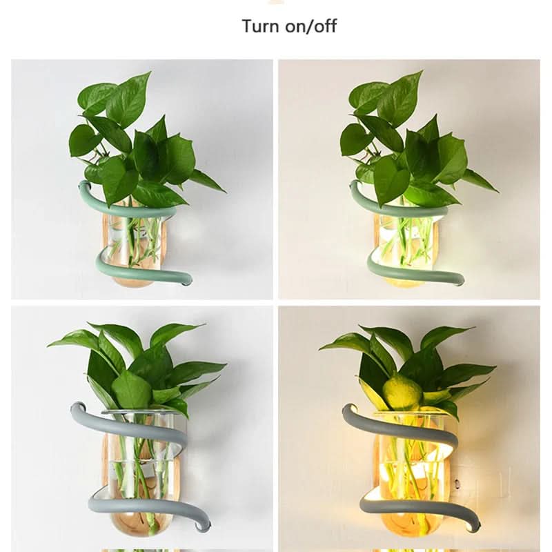 NatureLuxe Wooden LED Wall Lamp with Integrated Vase
