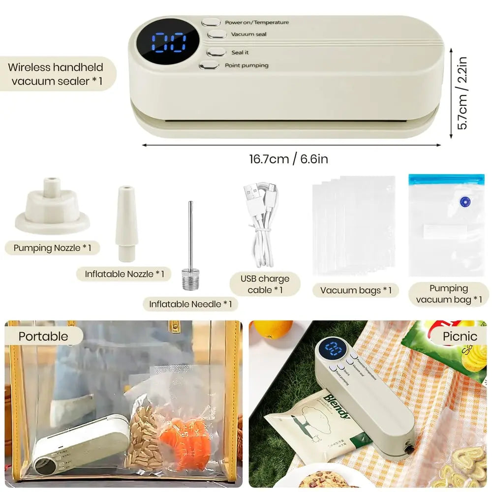Compact Cordless Mini Vacuum Sealer – 3-in-1 Design for Food Preservation