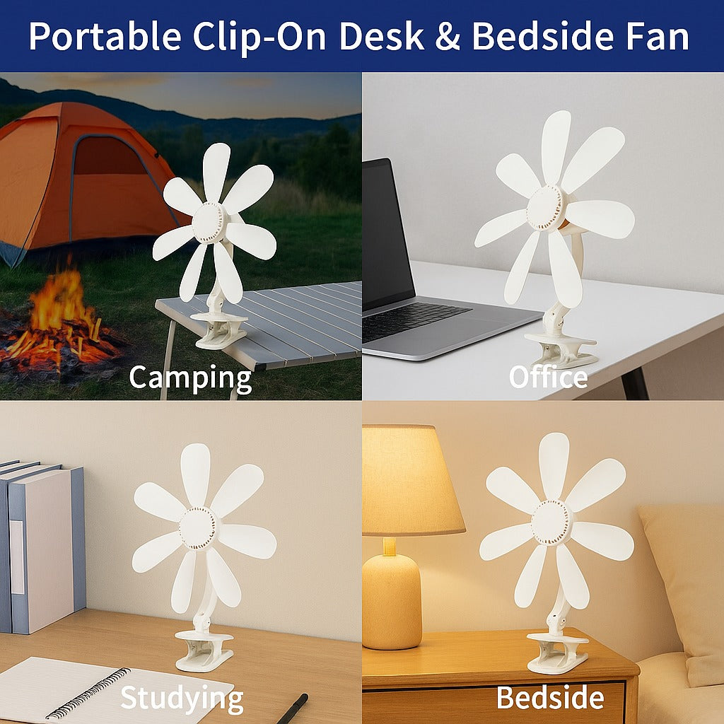 Compact Clip-On Fan for Desk – Quiet Operation Ideal for Personal Use