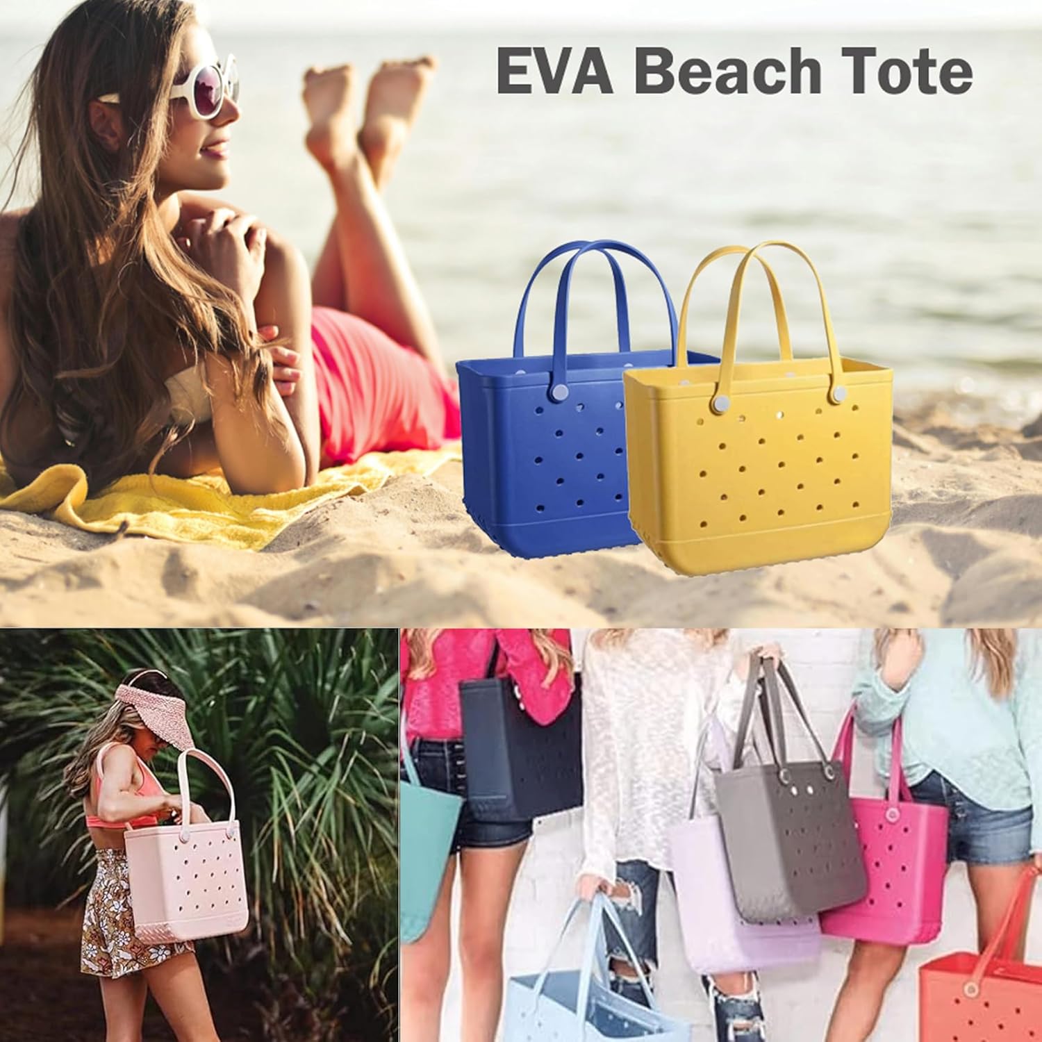 Waterproof and Sandproof Beach Tote Bag with Ventilation for Easy Cleaning