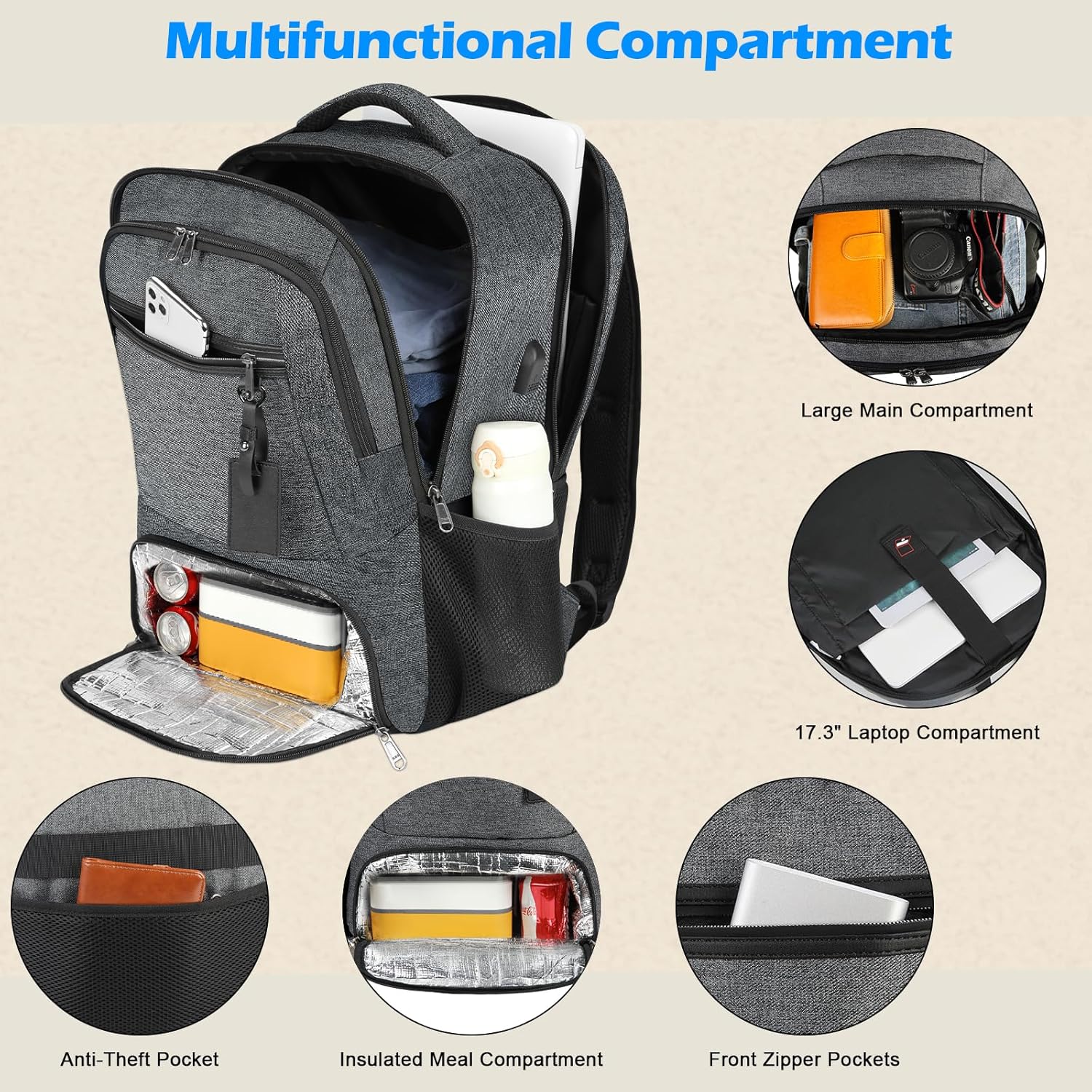 Waterproof Backpack for Laptops and Lunch with USB Charging – Ideal for Travel and Work