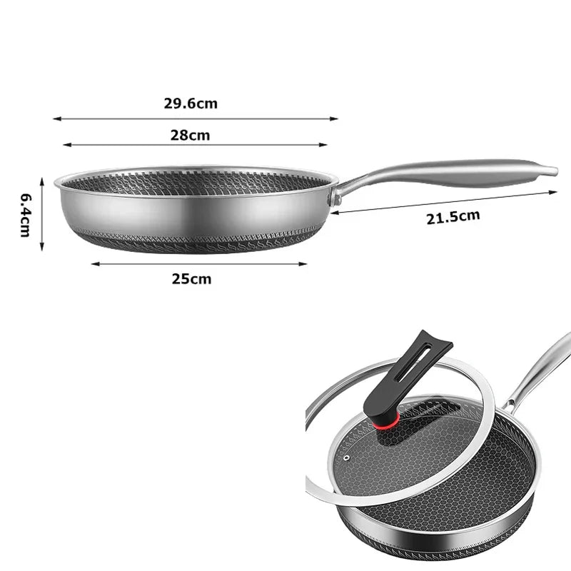 Non-Stick Frying Pan with Honeycomb Design and Lid – Perfect for Cooking Eggs, Steak, and Fish