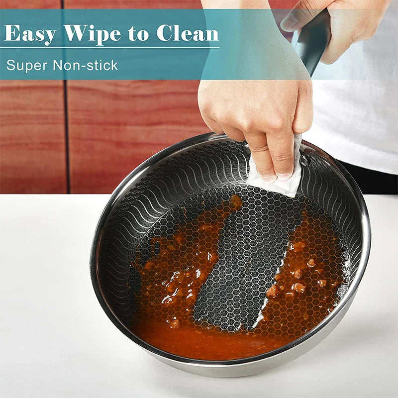 Non-Stick Frying Pan with Honeycomb Design and Lid – Perfect for Cooking Eggs, Steak, and Fish