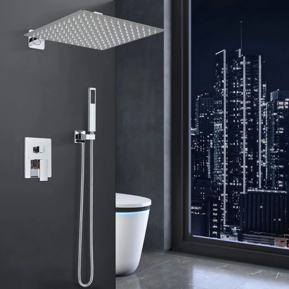 Adjustable Rainfall Shower Head System in Chrome Brass Finish