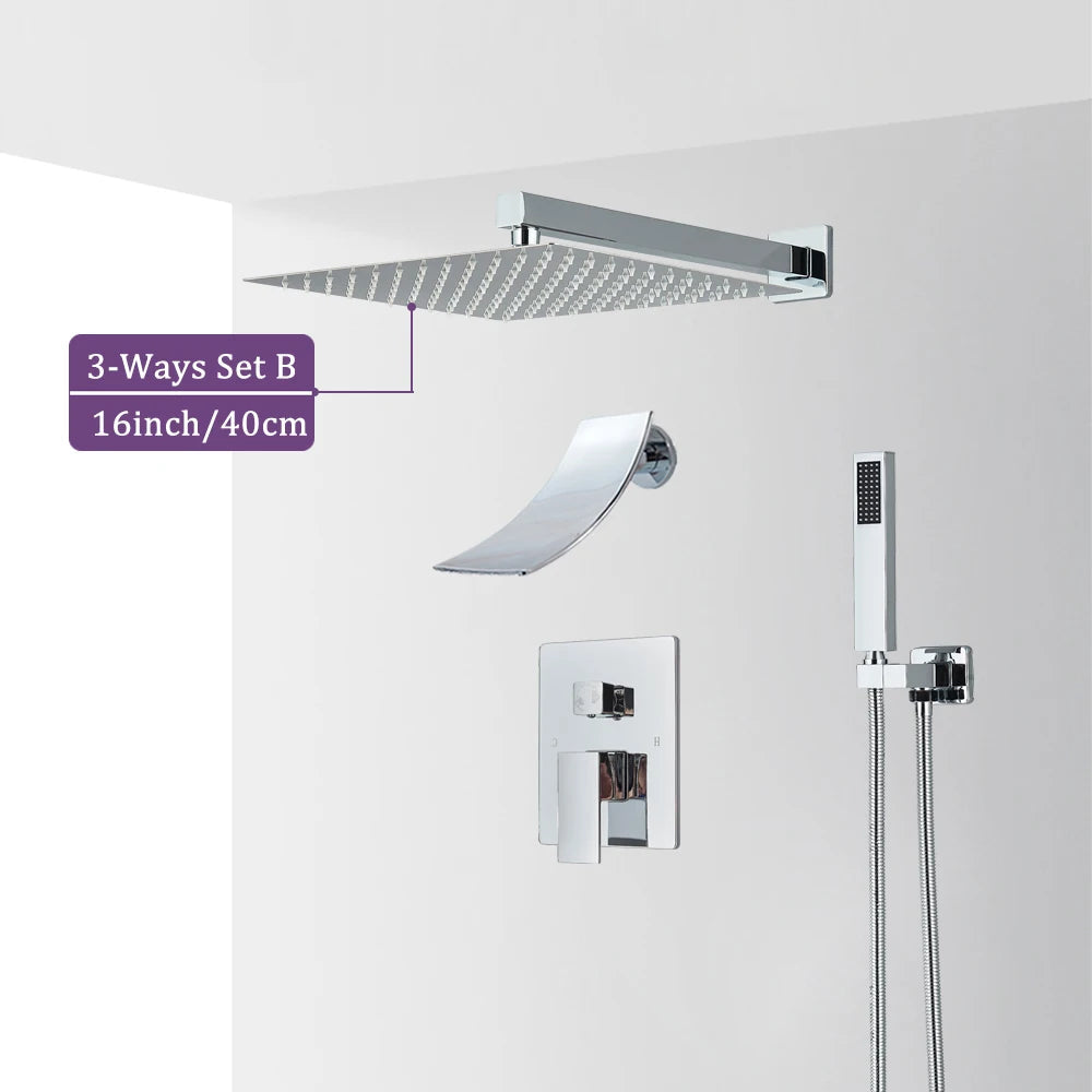 Adjustable Rainfall Shower Head System in Chrome Brass Finish
