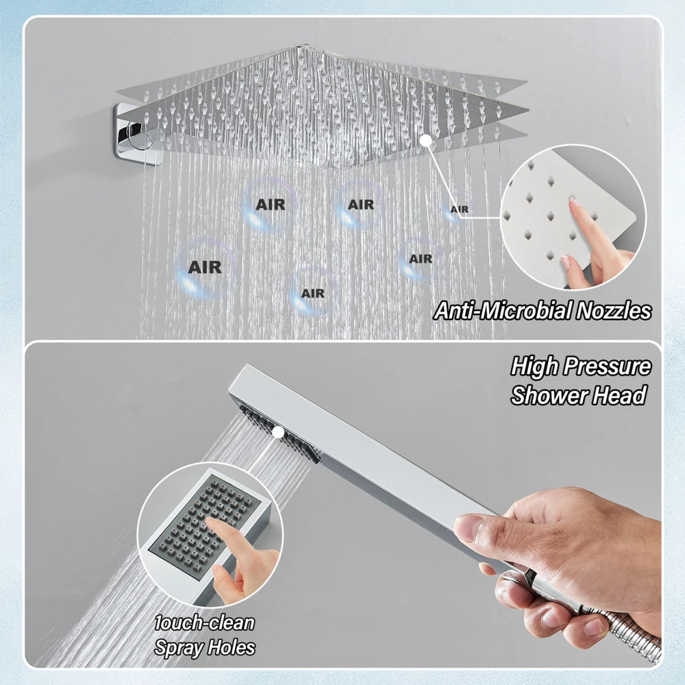 Adjustable Rainfall Shower Head System in Chrome Brass Finish