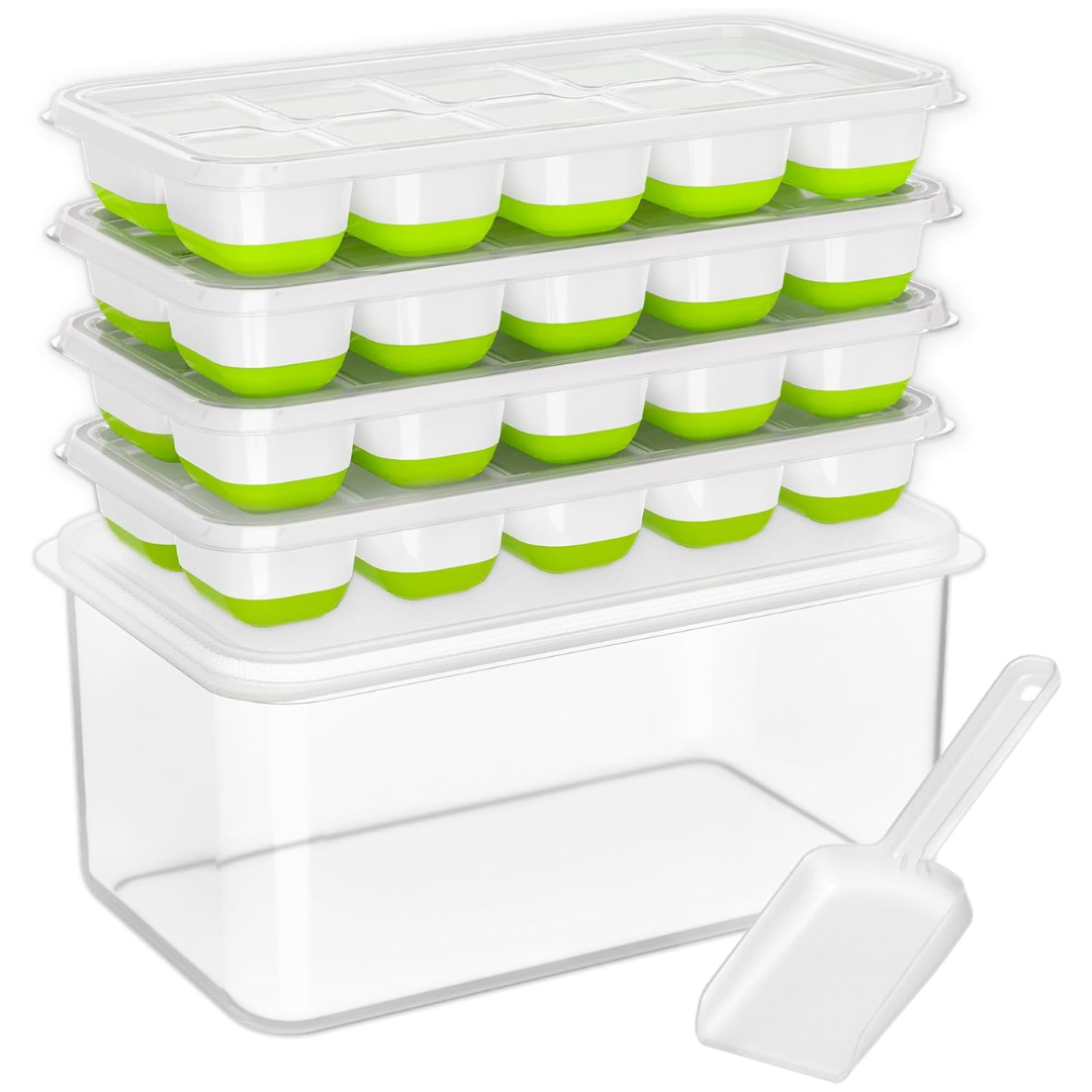 Stackable Silicone Ice Cube Molds with Storage Bin for Easy Ice Creation