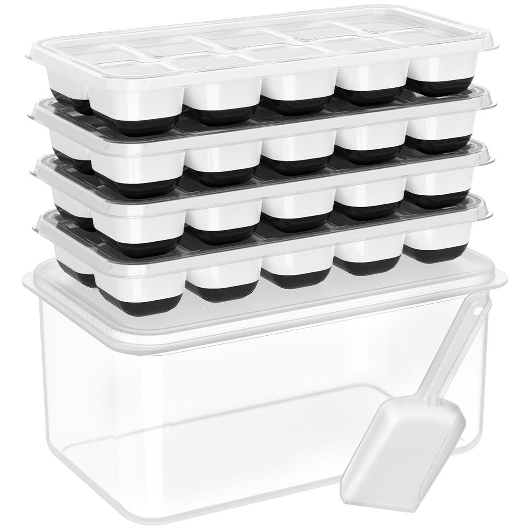 Stackable Silicone Ice Cube Molds with Storage Bin for Easy Ice Creation