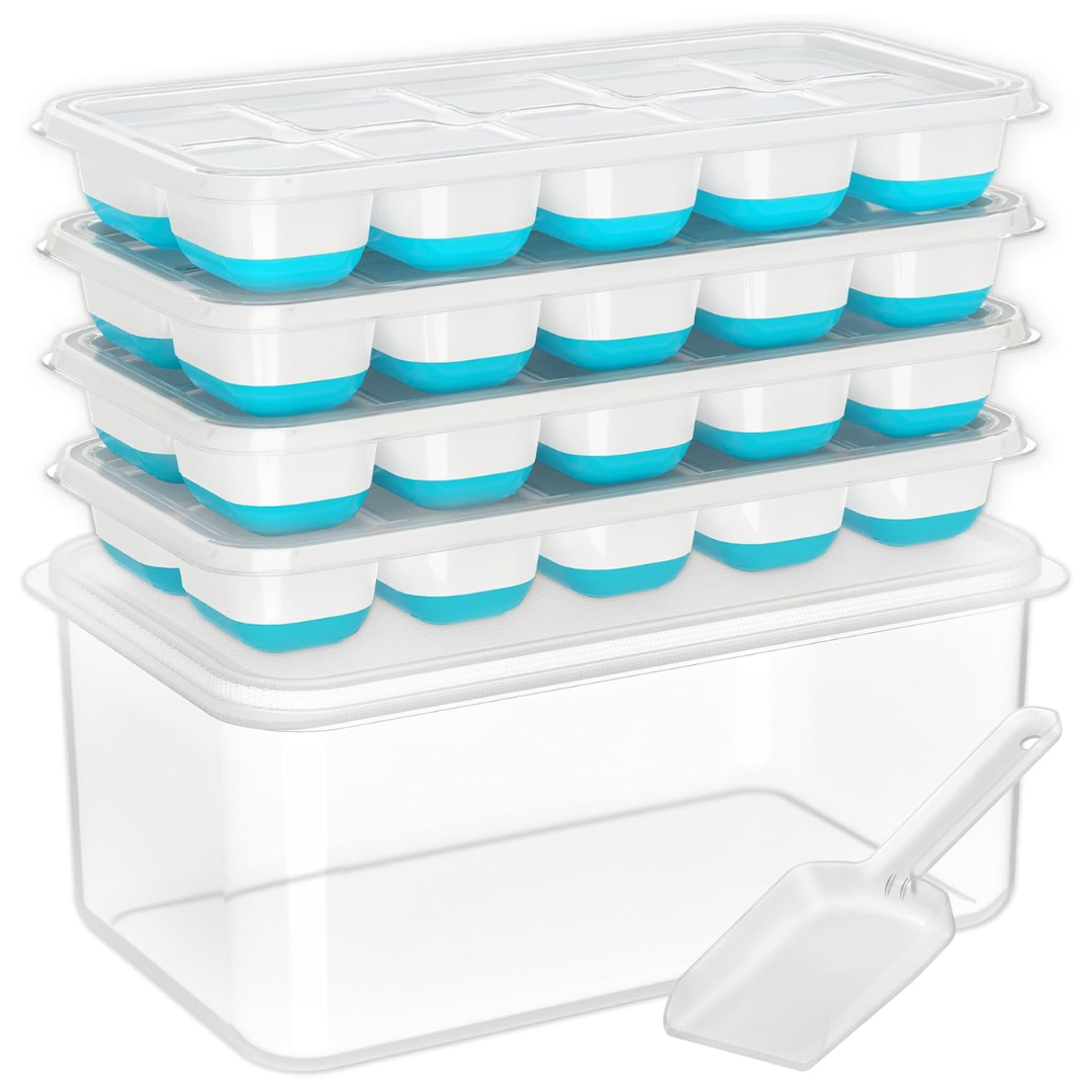 Stackable Silicone Ice Cube Molds with Storage Bin for Easy Ice Creation