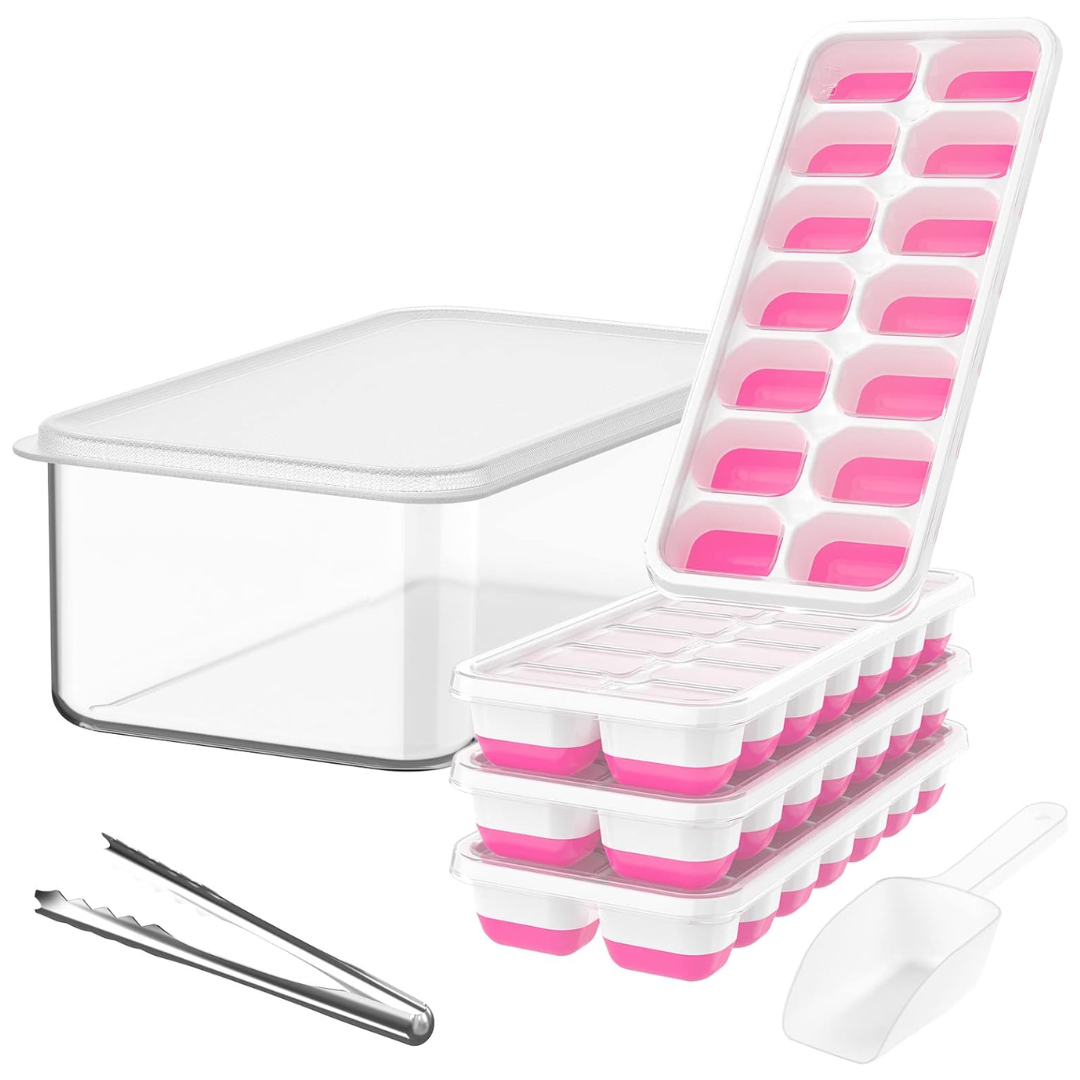 Stackable Silicone Ice Cube Molds with Storage Bin for Easy Ice Creation