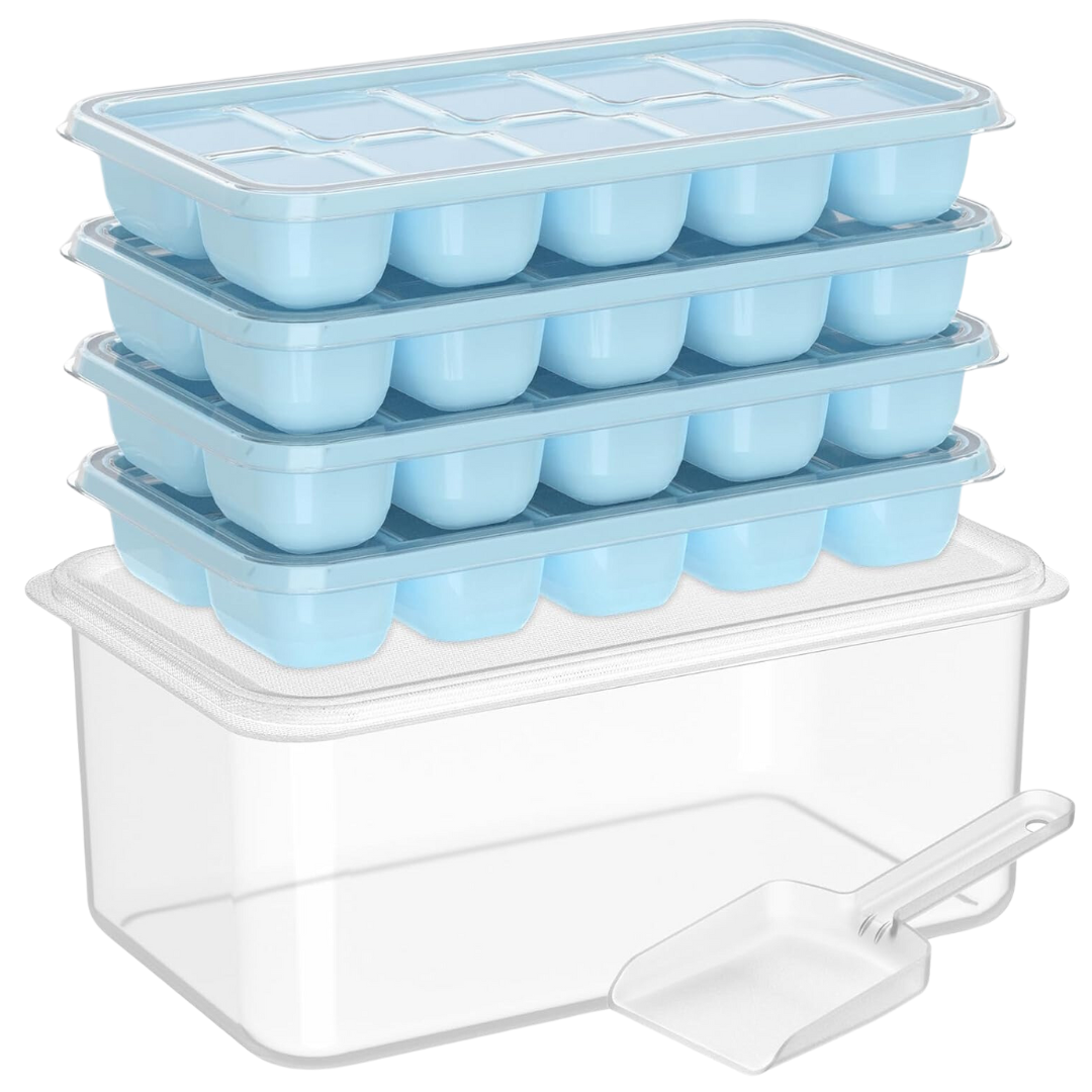 Stackable Silicone Ice Cube Molds with Storage Bin for Easy Ice Creation