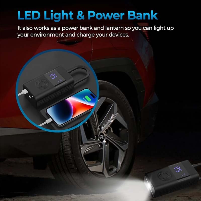 Portable Air Inflator for Cars, Bikes, and Balls – LCD Display & LED Light