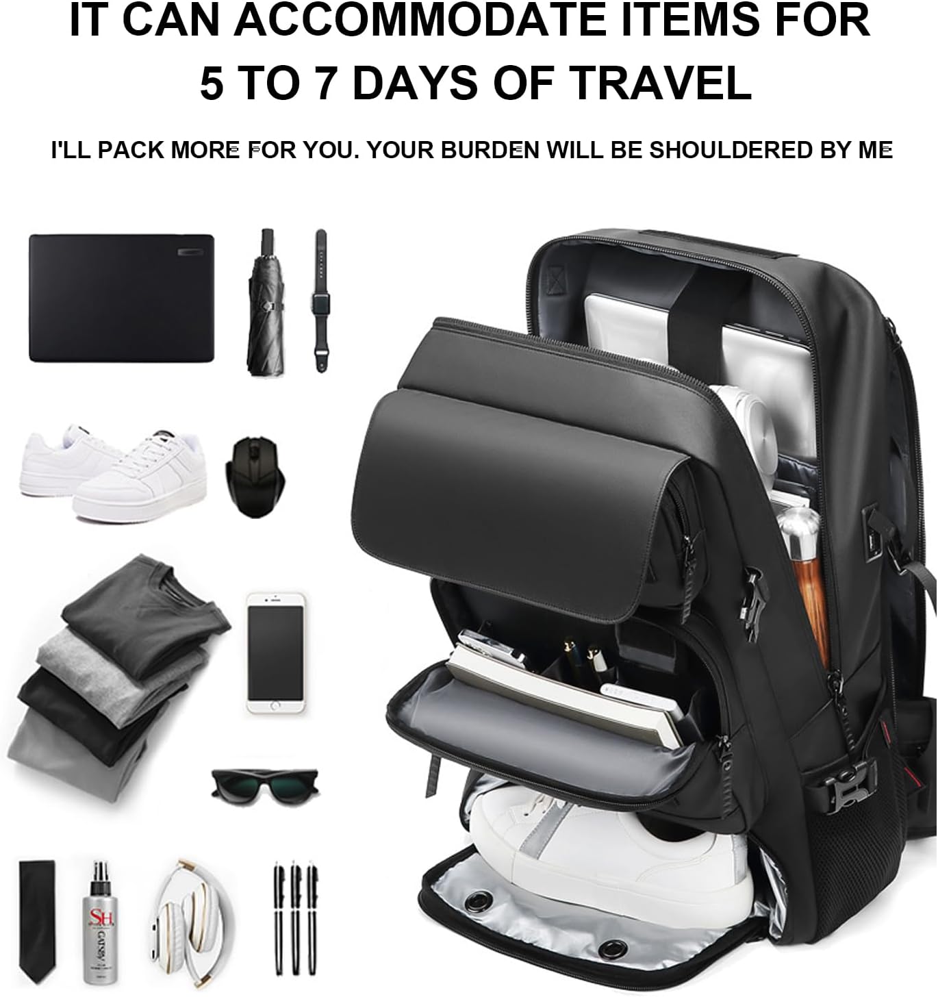 50L Waterproof Travel Backpack with USB Charger – Ideal Carry-On for Men