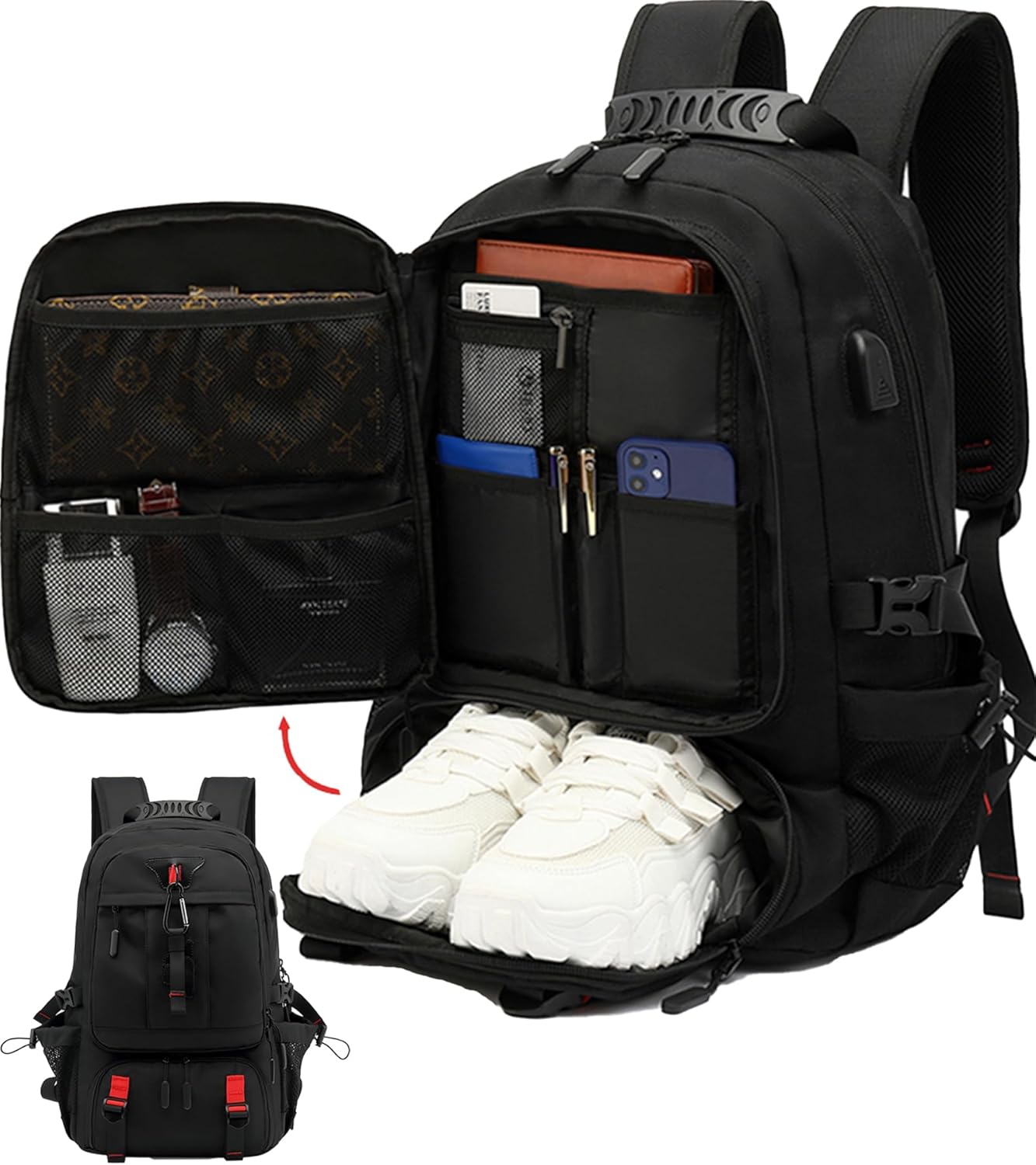 Waterproof 60L Backpack for Travel | Fits Laptops 14"-17.3" | USB Port & Shoe Pocket | TSA Compliant