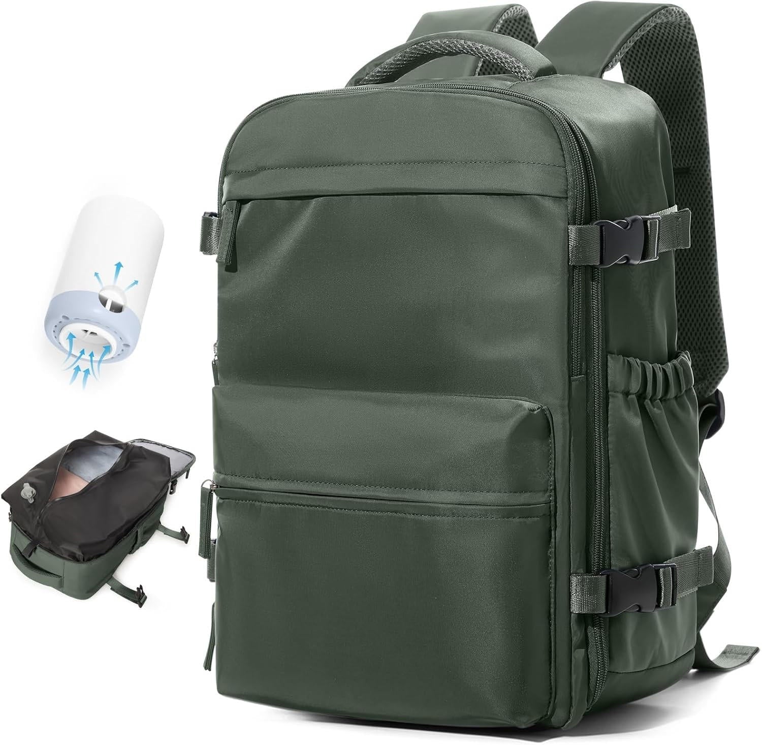 Water-Repellent Oxford Travel Backpack with Vacuum Compression for 17" Laptop and USB Pump