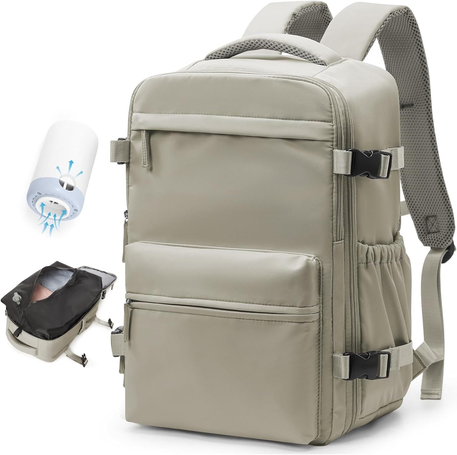 Water-Repellent Oxford Travel Backpack with Vacuum Compression for 17" Laptop and USB Pump