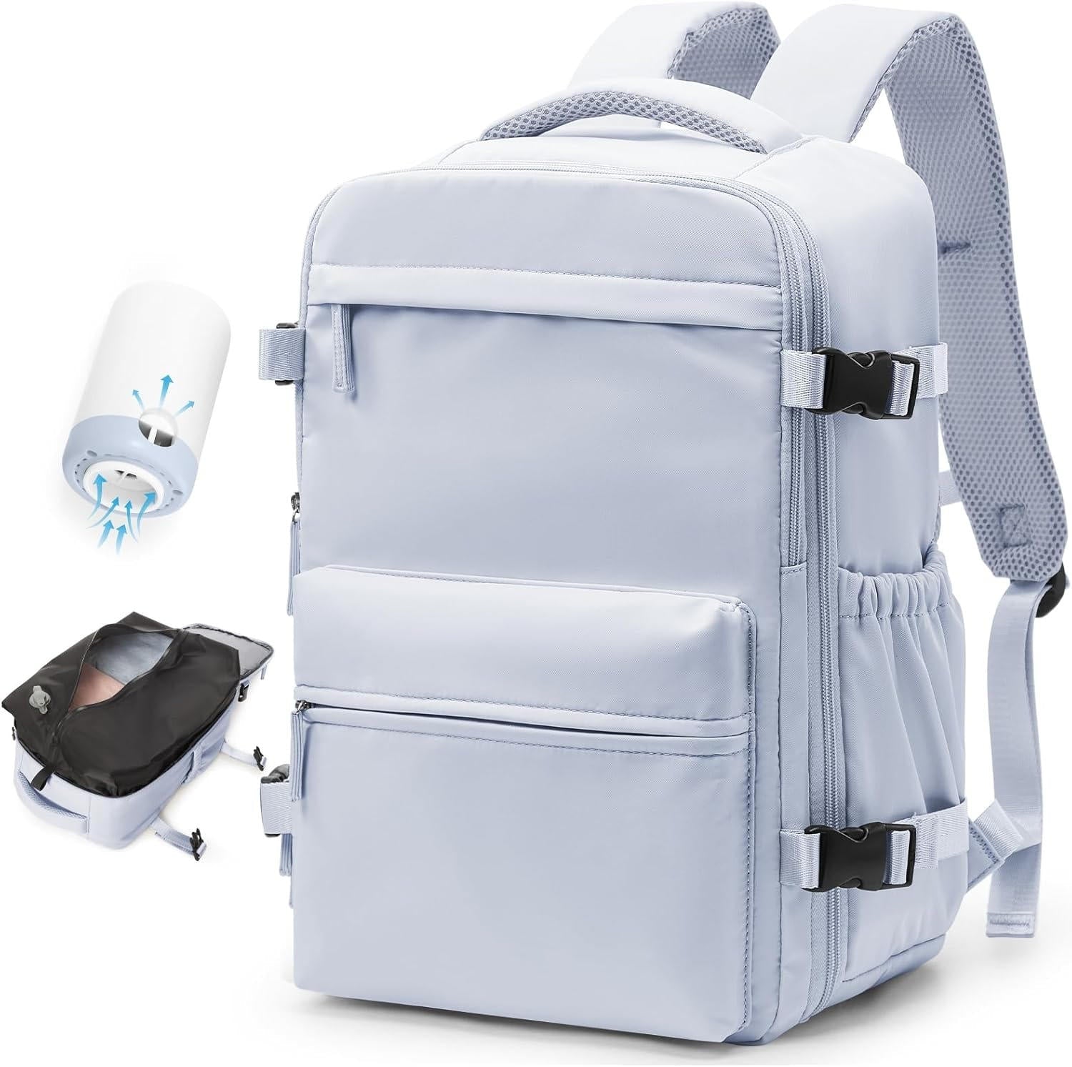 Water-Repellent Oxford Travel Backpack with Vacuum Compression for 17" Laptop and USB Pump