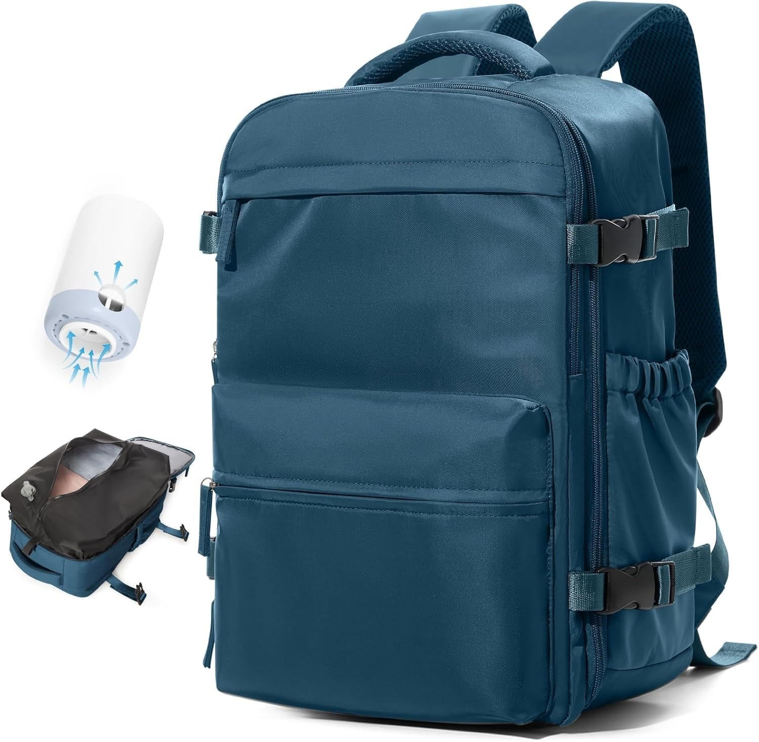 Water-Repellent Oxford Travel Backpack with Vacuum Compression for 17" Laptop and USB Pump
