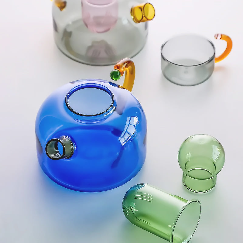 Colorful Borosilicate Tea Cups and Teapot Set – Unique Glass Shapes