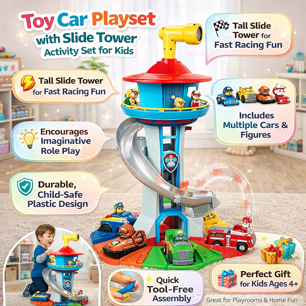 Outdoor Playset with Multi-Level Slide and Lookout Station for Fun Activities