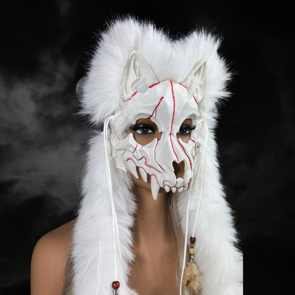 Viking Warrior Werewolf Halloween Mask with Realistic Faux Fur Headpiece
