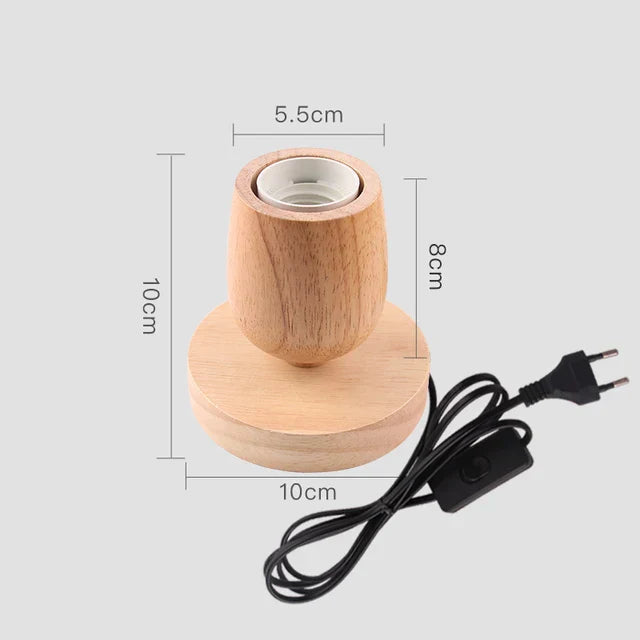 Wooden Table Lamp in Retro Style with Warm White LED Bulb