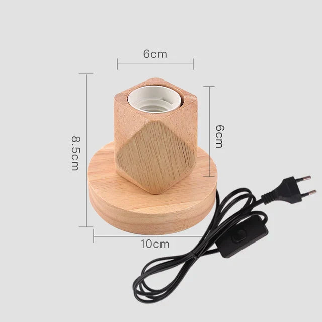 Wooden Table Lamp in Retro Style with Warm White LED Bulb