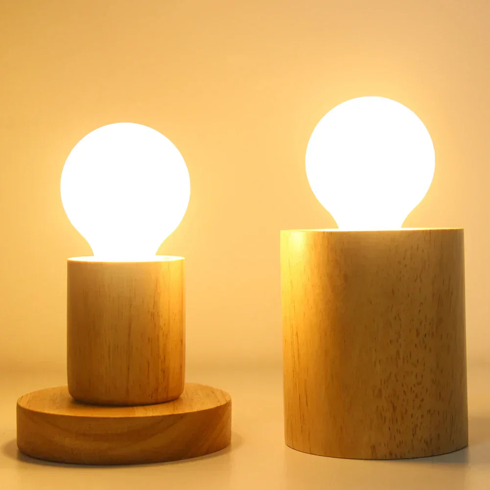 Wooden Table Lamp in Retro Style with Warm White LED Bulb