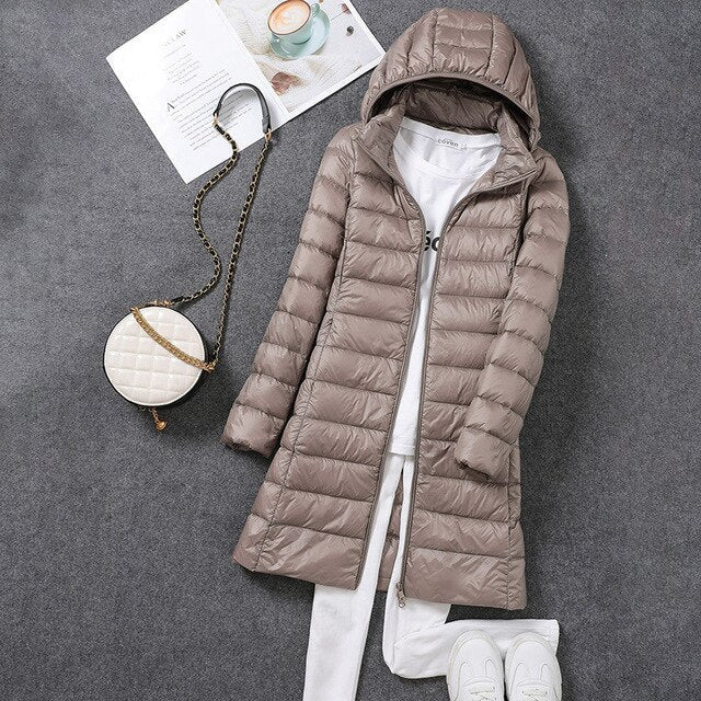 Women’s Long Packable Puffer Coat | Ultra-Lightweight Nylon | Extended Fit for Warmth | Travel Friendly